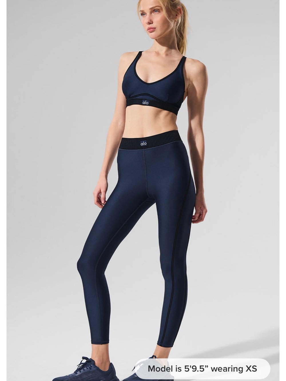 ALO Yoga Navy Scoop Sports Bra and High-Waist Leggings
